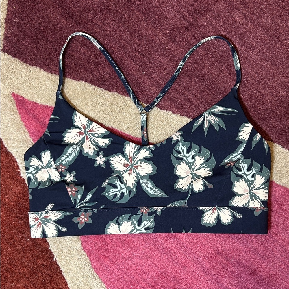 Vuori Navy Floral Strappy Sports Bra